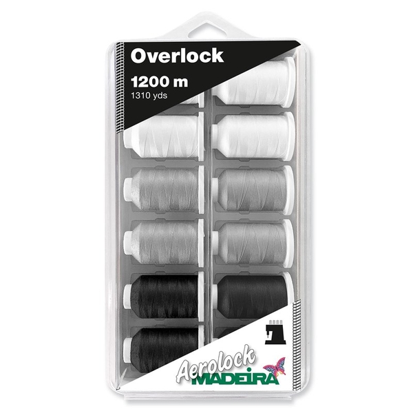 Madeira 8092 | Aerolock No.125 | 12 x 1200m: Black, Grey & White Minking Spools 